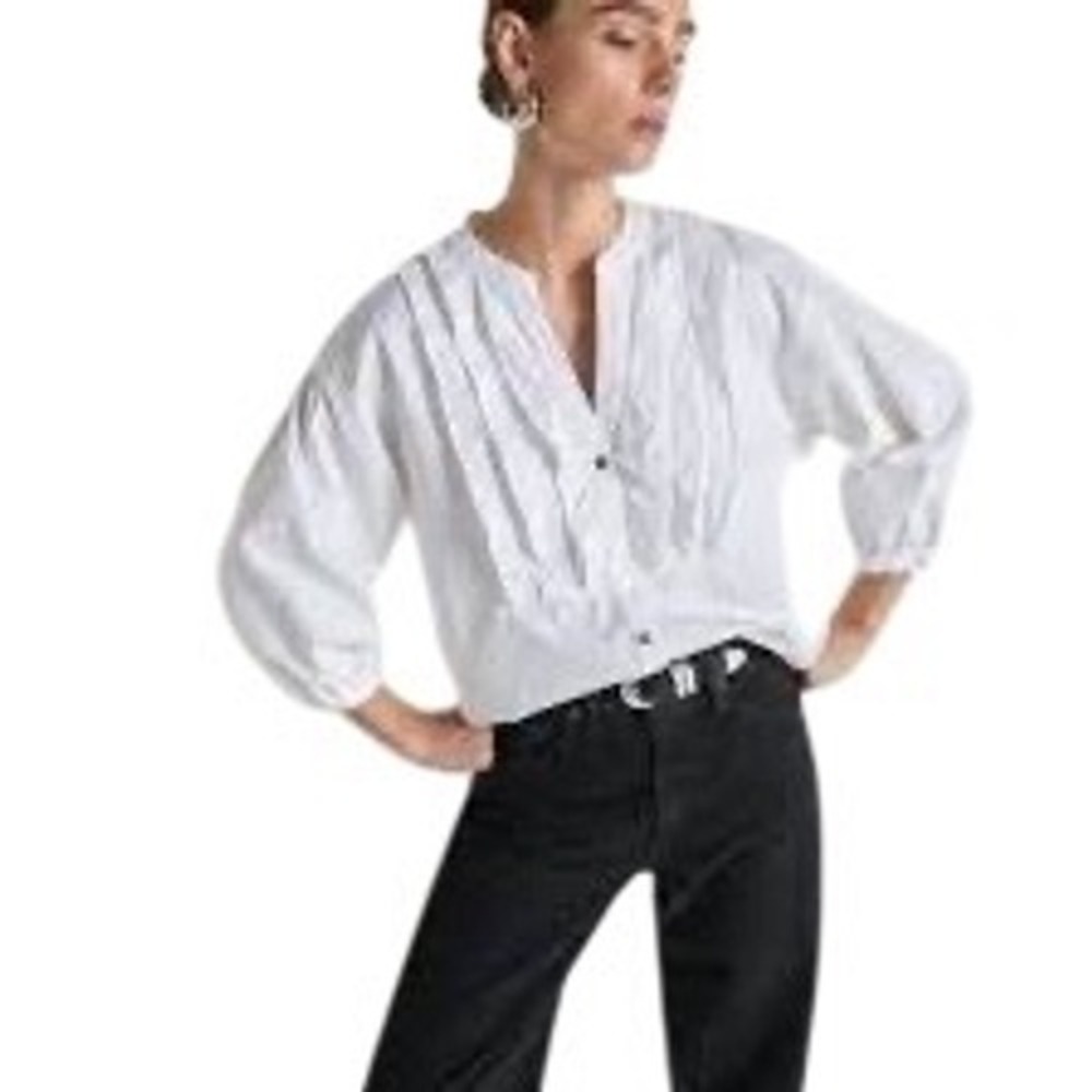 Nation Los Angeles Amelia Ruffle Shirt Off White Cotton Pleated Blouse Medium